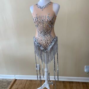 Elegant Silver and Nude Beaded Dress